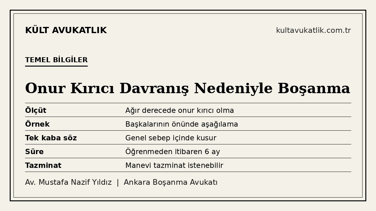 Onur kırıcı davranış nedeniyle boşanma: temel bilgiler