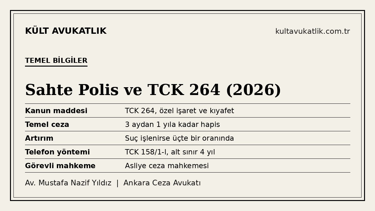 TCK 264 kıyafet ve işaret kullanma suçu ile sahte kolluk görevlisi dolandırıcılığı için temel bilgiler